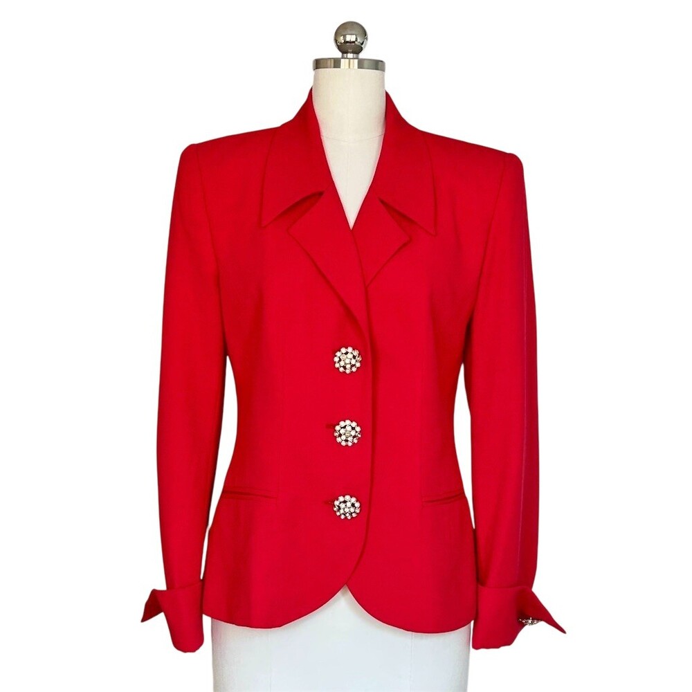 George Simonton Blazer Jacket Womens Size 8 Red Vintage Rhinestone Buttons
